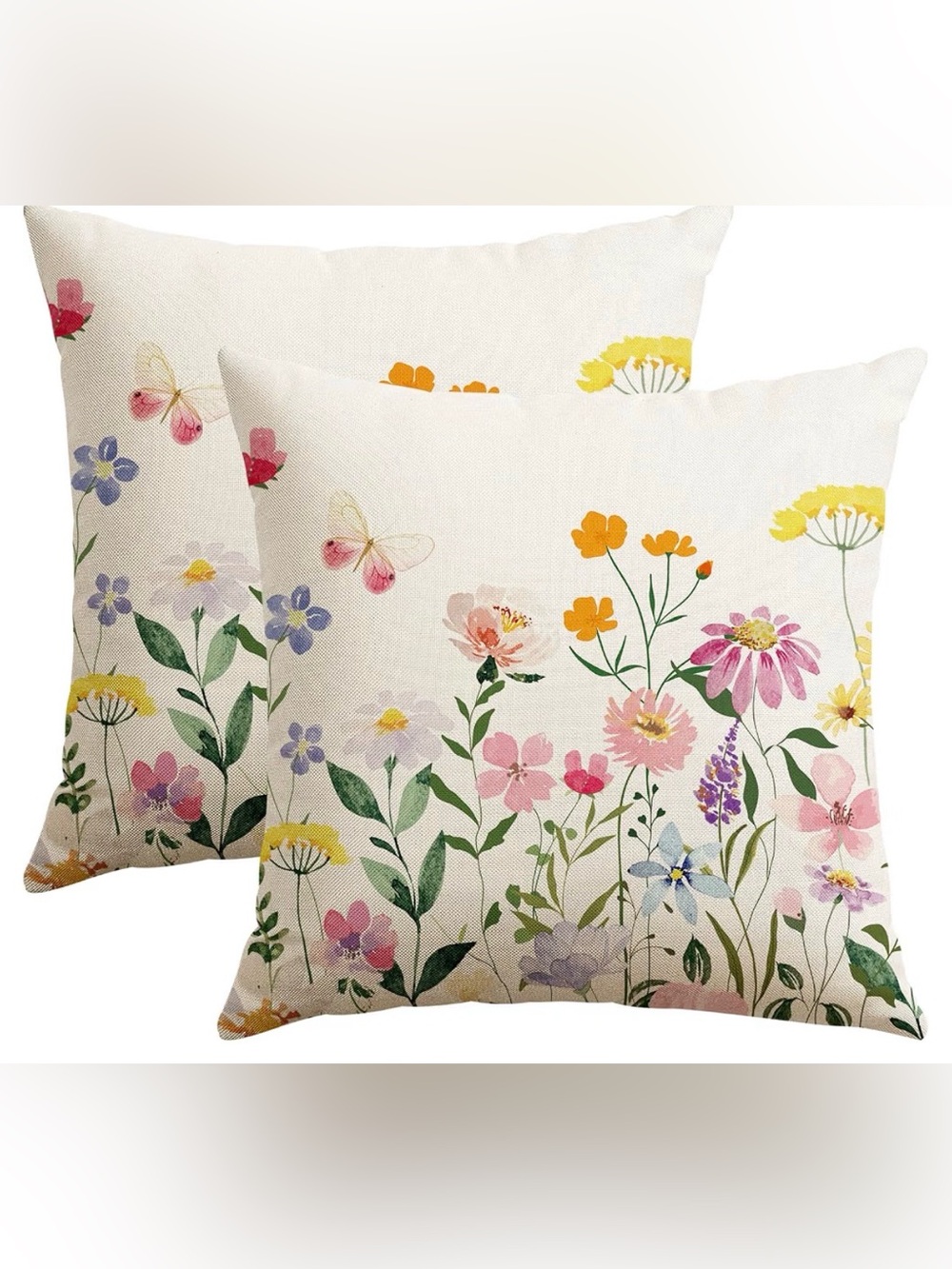 Spring Summer Floral Throw Pillow Covers 18x18” Set of 2